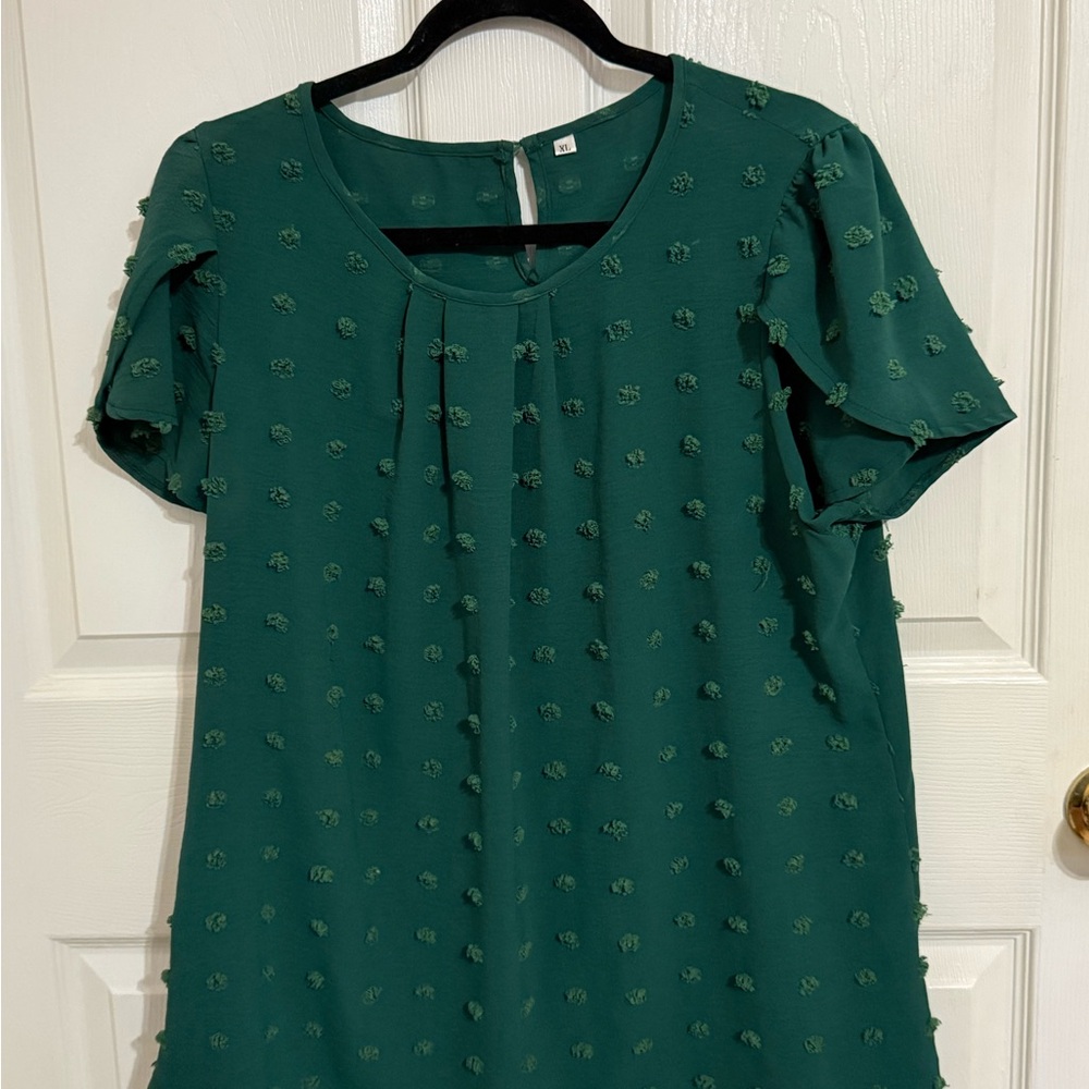 Green Textured Short Sleeve Top